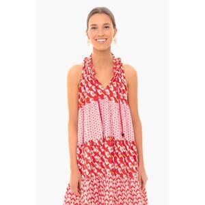 Ro’s Garden Tuckernuck Sofia Ruffle Maxi Dress Red Block Print Anthropologie Sm